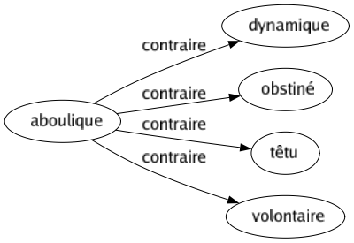 Contraire de Aboulique : Dynamique Obstiné Têtu Volontaire 