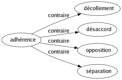 Contraire de Adhérence : Décollement Désaccord Opposition Séparation 