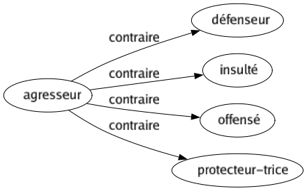 Contraire de Agresseur : Défenseur Insulté Offensé Protecteur-trice 