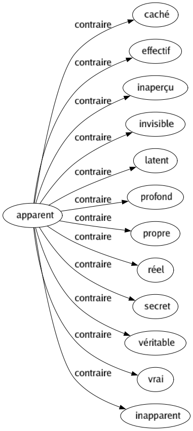 Contraire de Apparent : Caché Effectif Inaperçu Invisible Latent Profond Propre Réel Secret Véritable Vrai Inapparent 