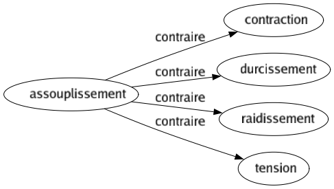 Contraire de Assouplissement : Contraction Durcissement Raidissement Tension 