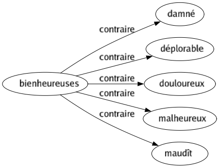 Contraire de Bienheureuses : Damné Déplorable Douloureux Malheureux Maudît 