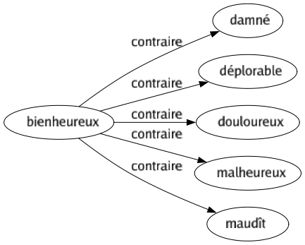 Contraire de Bienheureux : Damné Déplorable Douloureux Malheureux Maudît 
