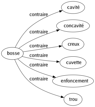 Contraire de Bosse : Cavité Concavité Creux Cuvette Enfoncement Trou 