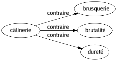 Contraire de Câlinerie : Brusquerie Brutalité Dureté 