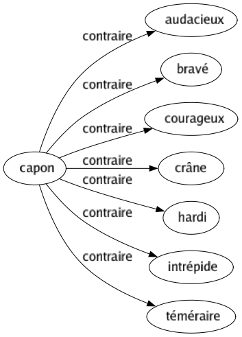 Contraire de Capon : Audacieux Bravé Courageux Crâne Hardi Intrépide Téméraire 