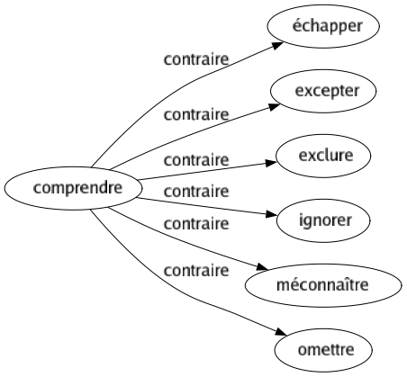 Contraire de Comprendre : Échapper Excepter Exclure Ignorer Méconnaître Omettre 