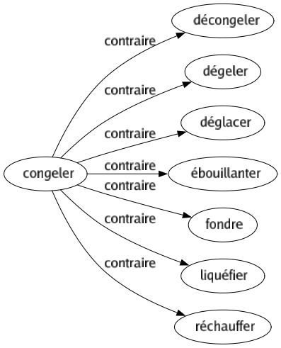 Contraire de Congeler : Décongeler Dégeler Déglacer Ébouillanter Fondre Liquéfier Réchauffer 