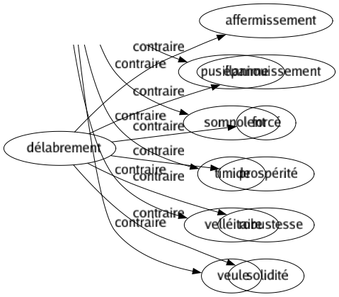 Contraire de Délabrement : Affermissement Épanouissement Forcé Prospérité Robustesse Solidité 