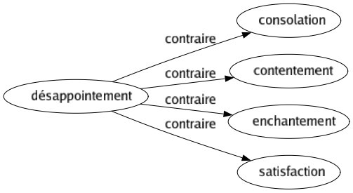 Contraire de Désappointement : Consolation Contentement Enchantement Satisfaction 