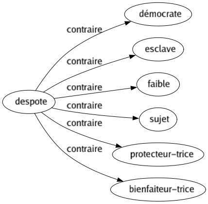 Contraire de Despote : Démocrate Esclave Faible Sujet Protecteur-trice Bienfaiteur-trice 