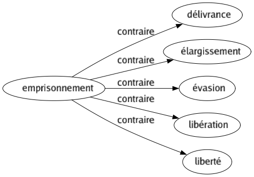 Contraire de Emprisonnement : Délivrance Élargissement Évasion Libération Liberté 