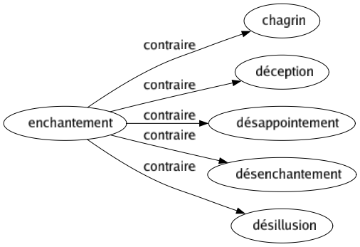 Contraire de Enchantement : Chagrin Déception Désappointement Désenchantement Désillusion 