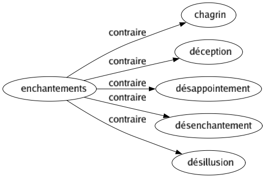 Contraire de Enchantements : Chagrin Déception Désappointement Désenchantement Désillusion 