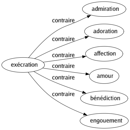 Contraire de Exécration : Admiration Adoration Affection Amour Bénédiction Engouement 