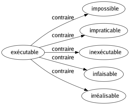 Contraire de Exécutable : Impossible Impraticable Inexécutable Infaisable Irréalisable 