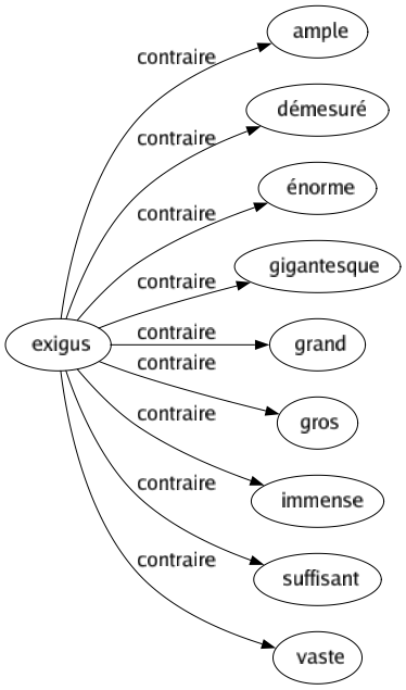 Contraire de Exigus : Ample Démesuré Énorme Gigantesque Grand Gros Immense Suffisant Vaste 