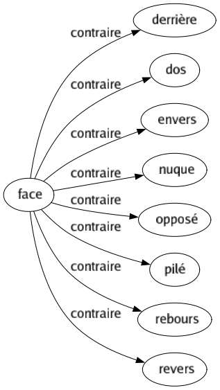 Contraire de Face : Derrière Dos Envers Nuque Opposé Pilé Rebours Revers 