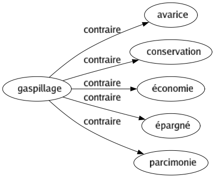 Contraire de Gaspillage : Avarice Conservation Économie Épargné Parcimonie 
