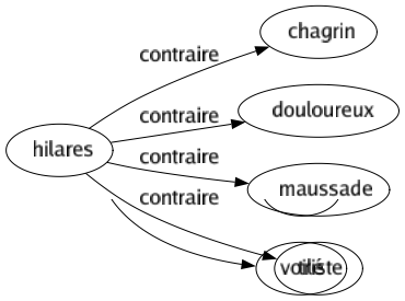 Contraire de Hilares : Chagrin Douloureux Maussade Triste 