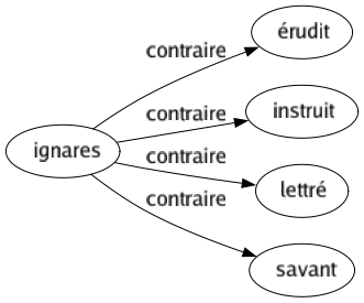 Contraire de Ignares : Érudit Instruit Lettré Savant 
