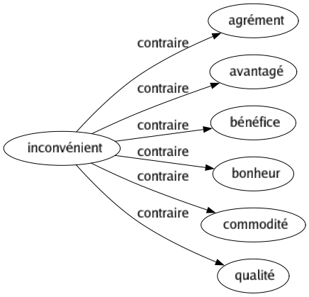 Contraire de Inconvénient : Agrément Avantagé Bénéfice Bonheur Commodité Qualité 