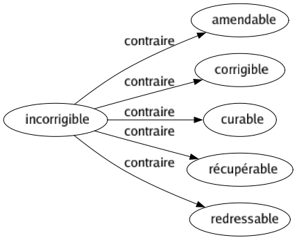 Contraire de Incorrigible : Amendable Corrigible Curable Récupérable Redressable 