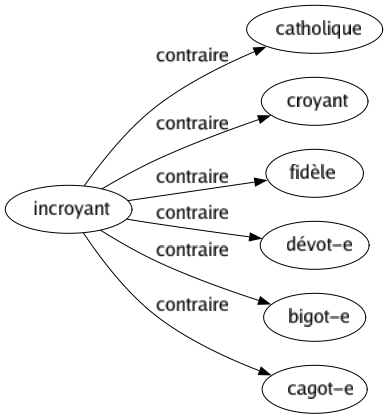 Contraire de Incroyant : Catholique Croyant Fidèle Dévot-e Bigot-e Cagot-e 