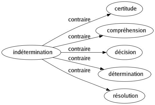 Contraire de Indétermination : Certitude Compréhension Décision Détermination Résolution 