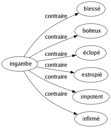 Contraire de Ingambe : Blessé Boiteux Éclopé Estropié Impotent Infirmé 