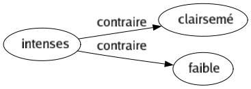 Contraire de Intenses : Clairsemé Faible 