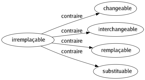 Contraire de Irremplaçable : Changeable Interchangeable Remplaçable Substituable 
