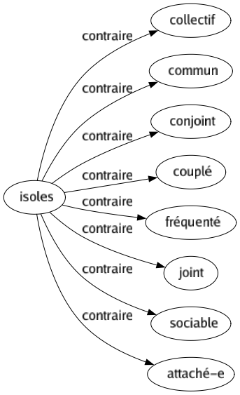 Contraire de Isoles : Collectif Commun Conjoint Couplé Fréquenté Joint Sociable Attaché-e 