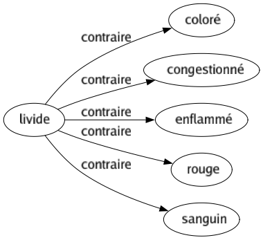 Contraire de Livide : Coloré Congestionné Enflammé Rouge Sanguin 