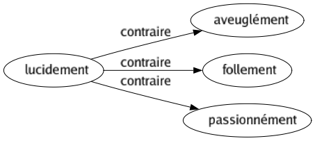 Contraire de Lucidement : Aveuglément Follement Passionnément 