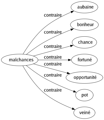 Contraire de Malchances : Aubaine Bonheur Chance Fortuné Opportunité Pot Veiné 