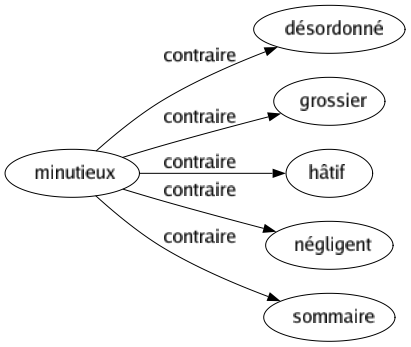 Contraire de Minutieux : Désordonné Grossier Hâtif Négligent Sommaire 
