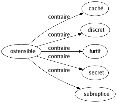 Contraire de Ostensible : Caché Discret Furtif Secret Subreptice 