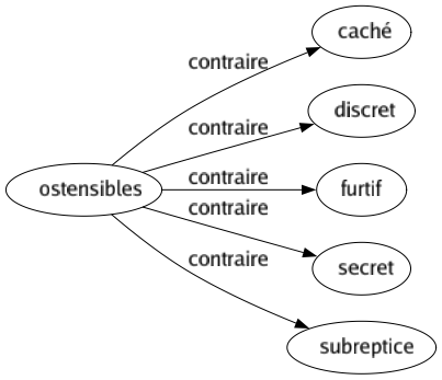 Contraire de Ostensibles : Caché Discret Furtif Secret Subreptice 