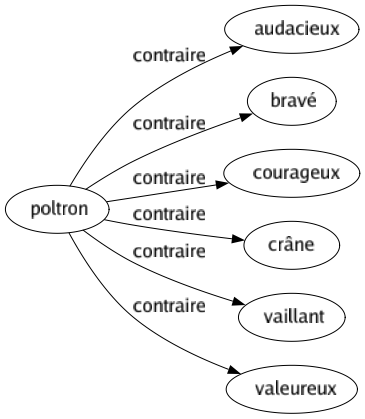 Contraire de Poltron : Audacieux Bravé Courageux Crâne Vaillant Valeureux 