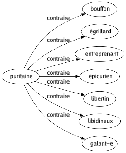 Contraire de Puritaine : Bouffon Égrillard Entreprenant Épicurien Libertin Libidineux Galant-e 