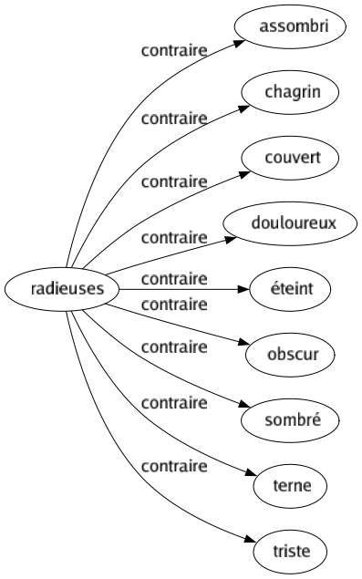 Contraire de Radieuses : Assombri Chagrin Couvert Douloureux Éteint Obscur Sombré Terne Triste 