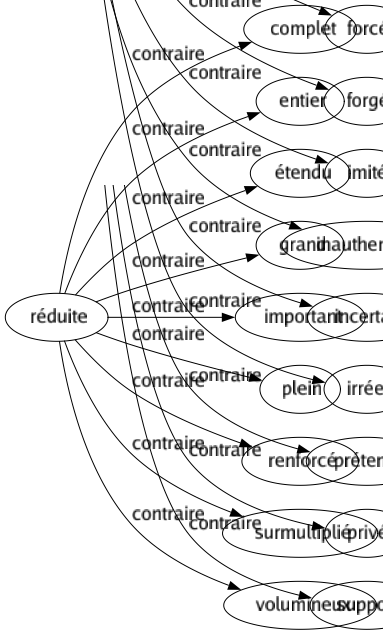 Contraire de Réduite : Complet Entier Étendu Grand Important Plein Renforcé Surmultiplié Volumineux 
