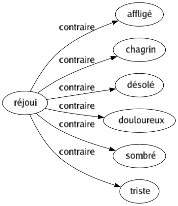 Contraire de Réjoui : Affligé Chagrin Désolé Douloureux Sombré Triste 