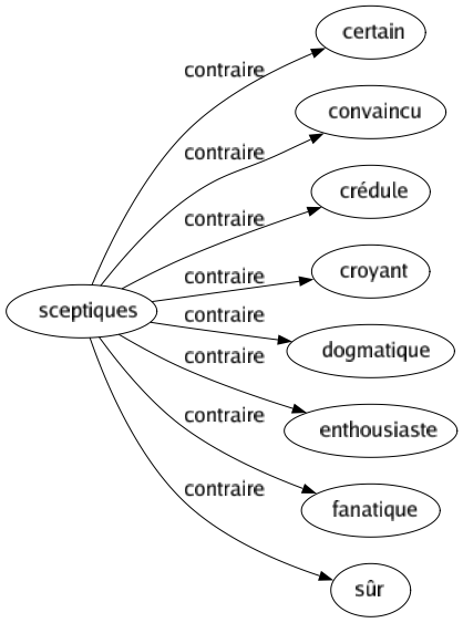 Contraire de Sceptiques : Certain Convaincu Crédule Croyant Dogmatique Enthousiaste Fanatique Sûr 