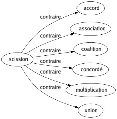 Contraire de Scission : Accord Association Coalition Concordé Multiplication Union 