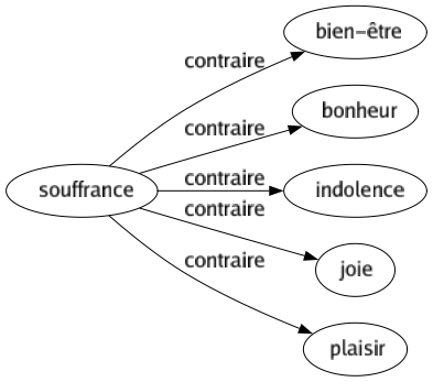 Contraire de Souffrance : Bien-être Bonheur Indolence Joie Plaisir 