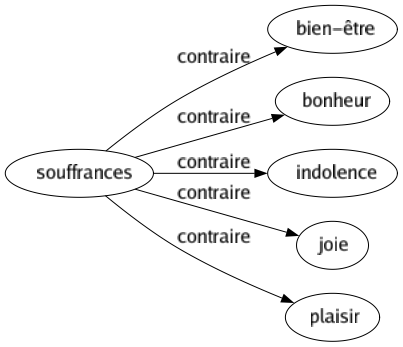 Contraire de Souffrances : Bien-être Bonheur Indolence Joie Plaisir 