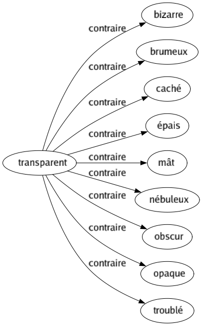 Contraire de Transparent : Bizarre Brumeux Caché Épais Mât Nébuleux Obscur Opaque Troublé 