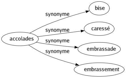 Synonyme de Accolades : Bise Caressé Embrassade Embrassement 